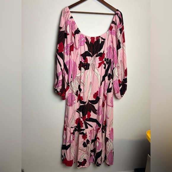 ELoquii Maxi Dress Plus Size 16 Women Floral Tiered Half Sleeve Slit  Hem - Picture 2 of 10